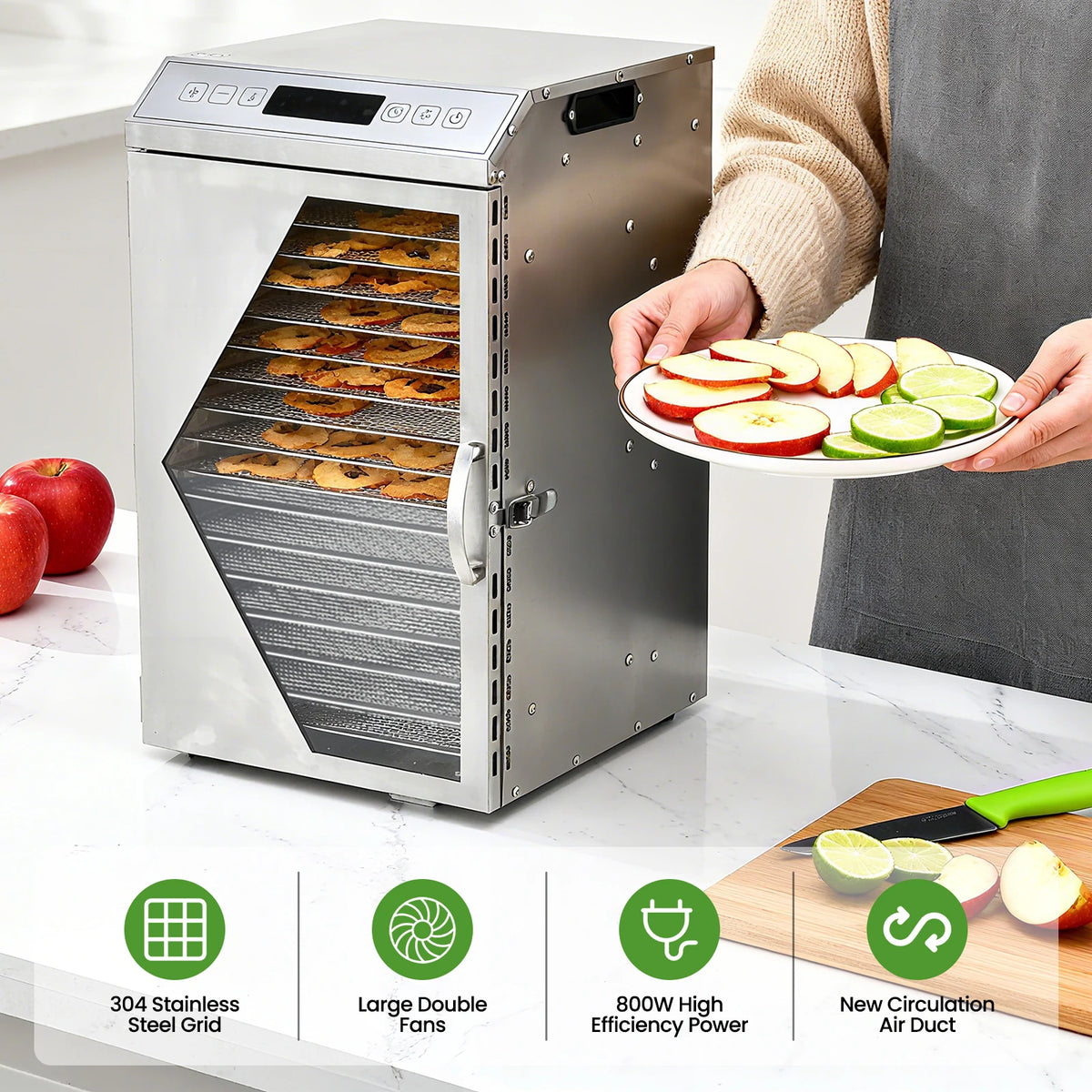 Stainless Steel Electric Food Dehydrator With Adjustable Thermostat