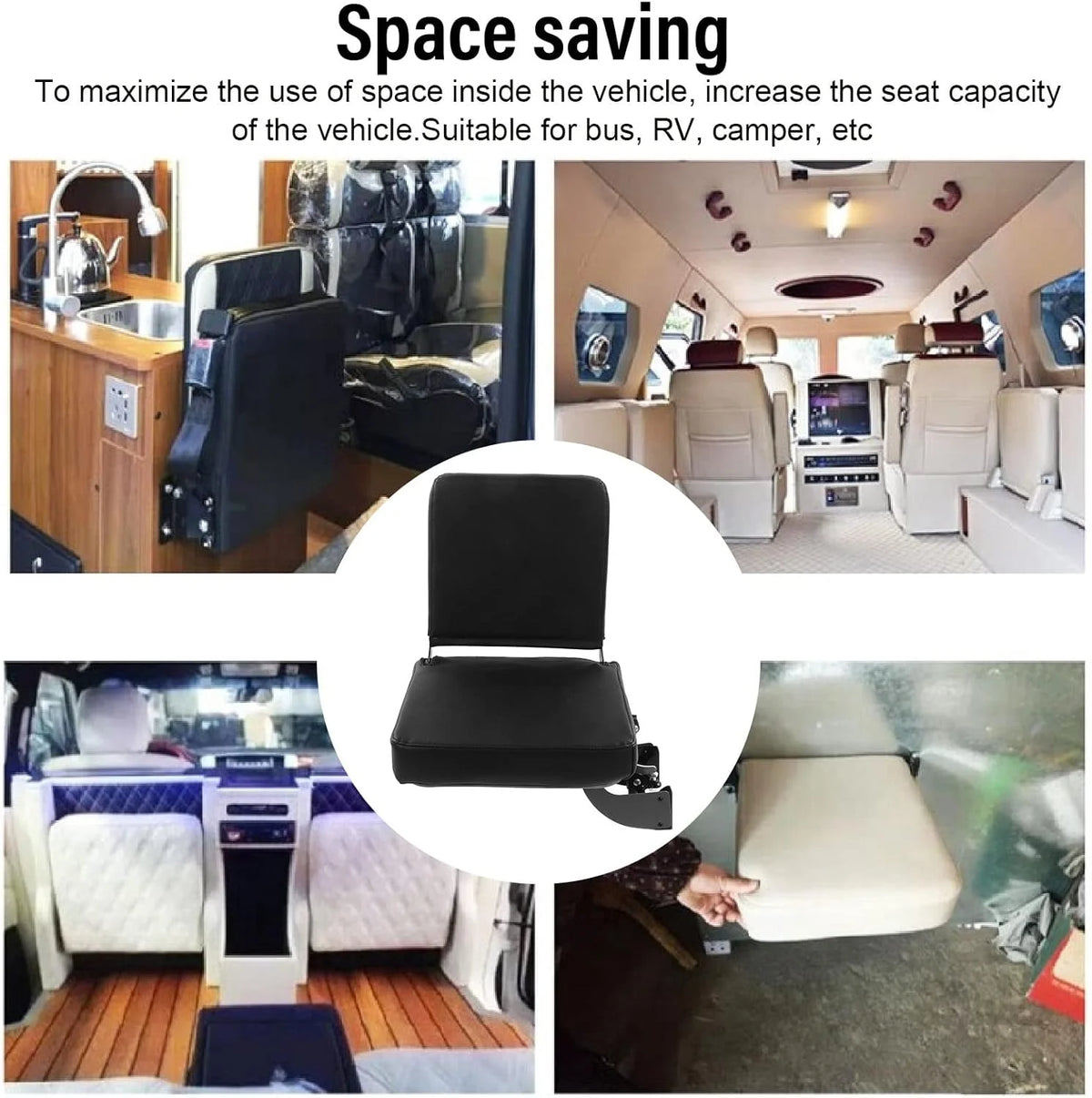 RV Bus Folding Flip Seat, Elegant Leather Automatic Rebound Folding Seat to Reduce Fatigue Heavy Duty Camper Bus Accessory Seat