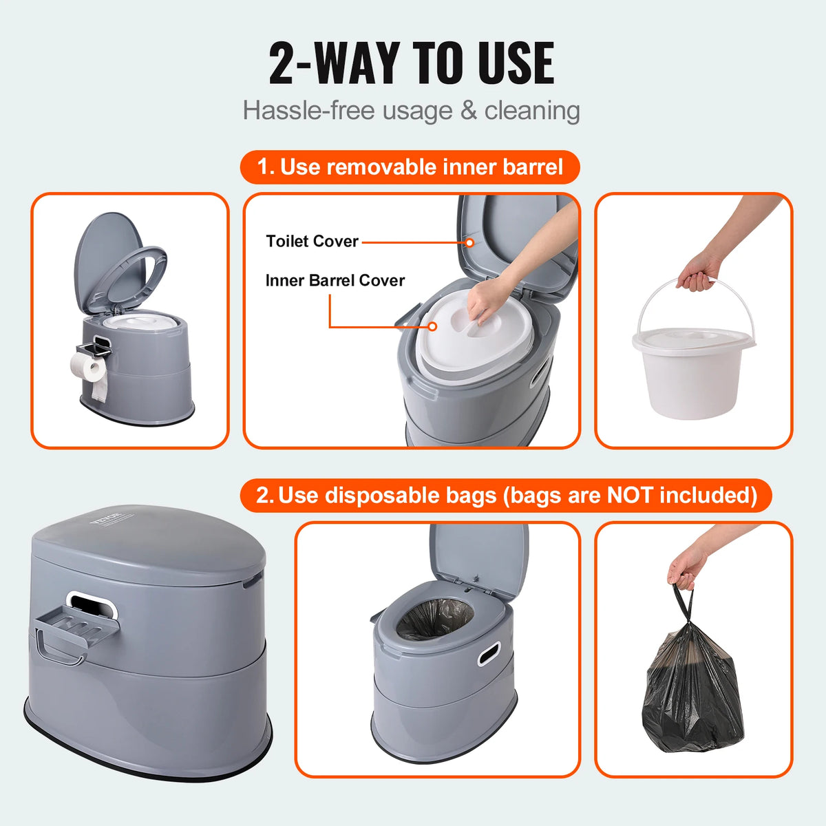 SucceBuy Portable Gravity Flush Camping Toilet With Detachable Bucket