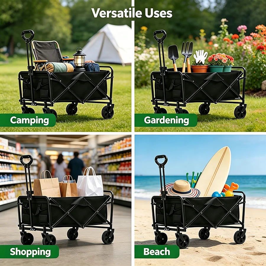 Heavy Duty Large Capacity Folding Wagon Cart Outdoor Utility Camping Beach Wagon Cart Foldable Picnic Folding Trolley