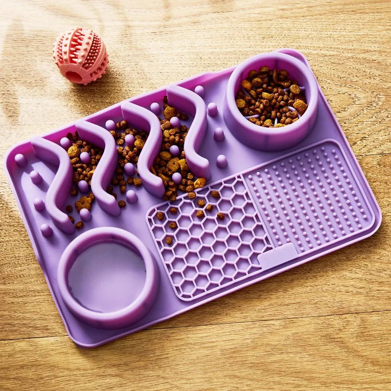 Silicone Slow Feeder Compartment Pet Mat, Purple, 12" x 8"