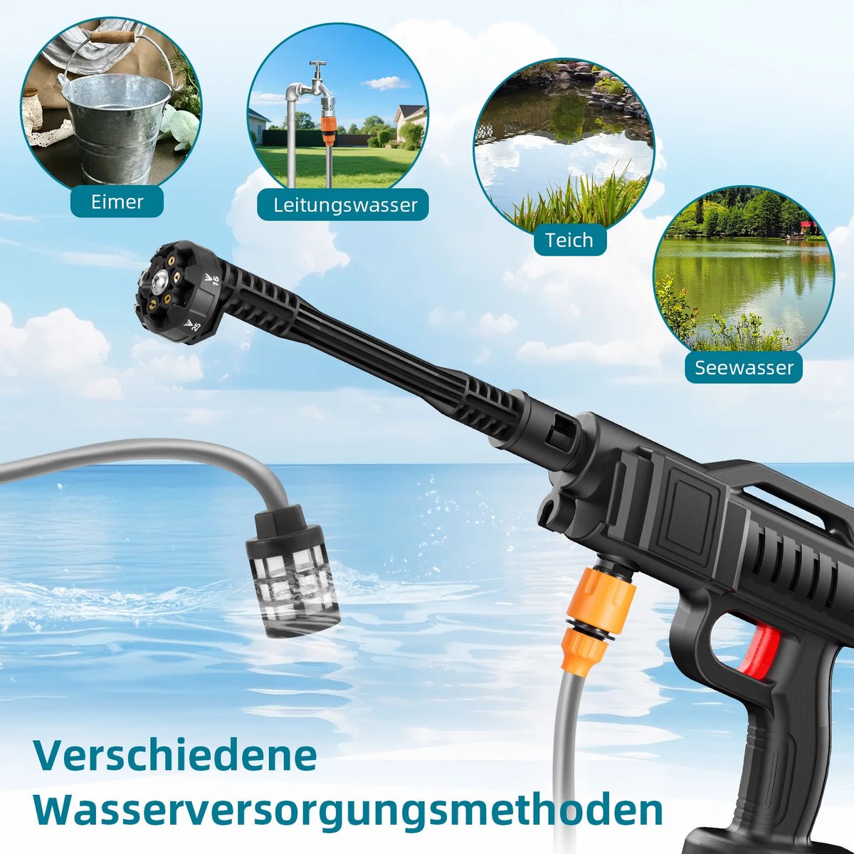 Cordless Pressure Washer Handheld Brushless Motor with 2 Battery Packs 4.0Ah 6 in 1 Nozzle Portable Cleaner for Car Washing Yard Patio