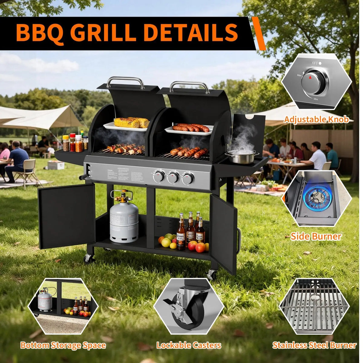 Convertible Propane Gas Griddle With Hood And Removable Cart