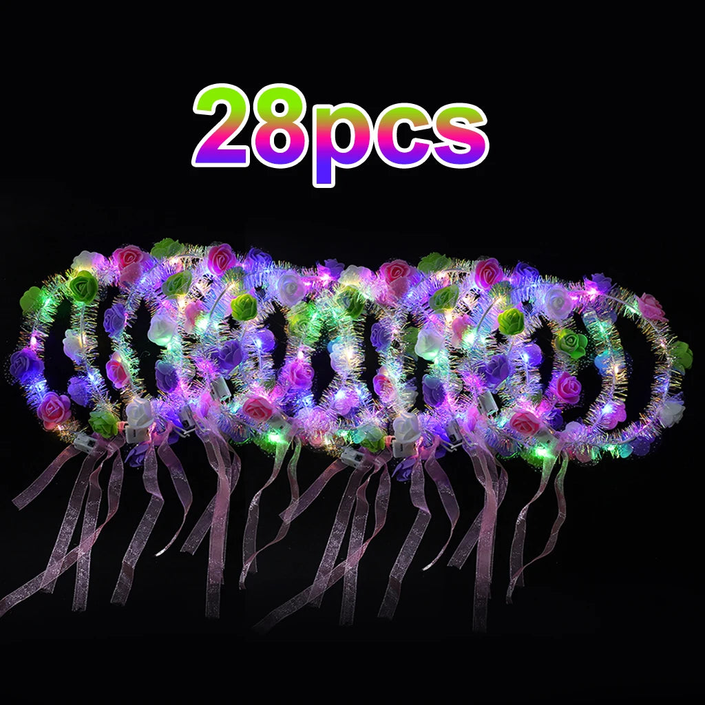 LED Glow Flower Headband And Floral Wreath Hair Accessories