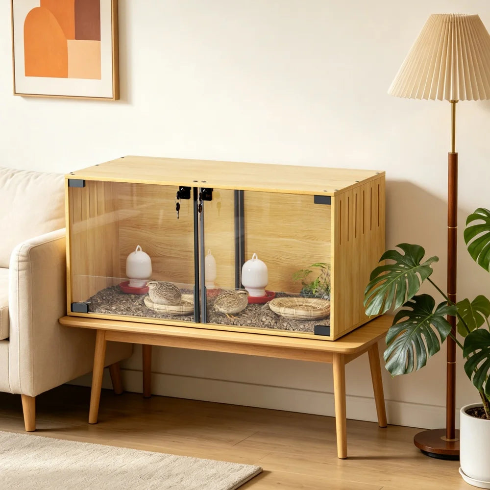 Wooden Hamster Cage Chew Proof Enclosure With Removable Divider