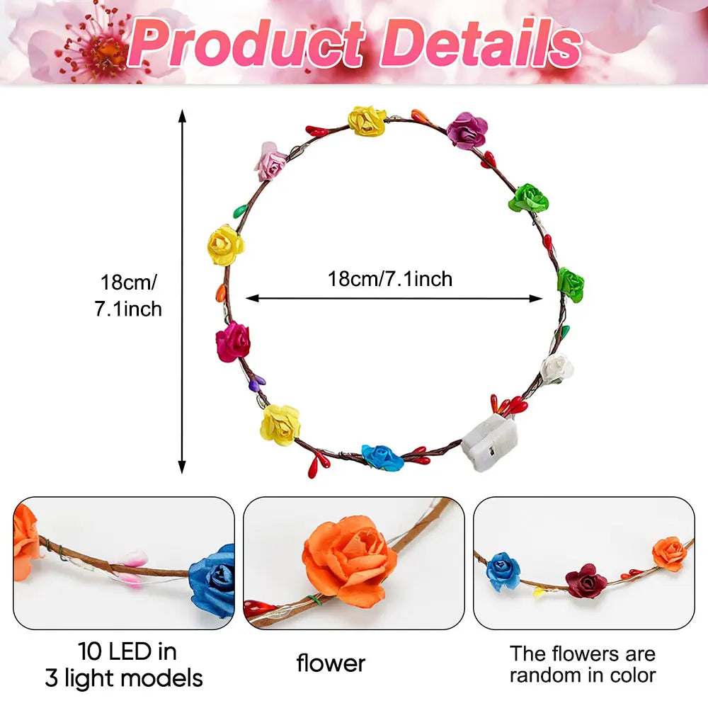Paper Rose LED Wreath Headbands For Wedding Party Hair Accessories