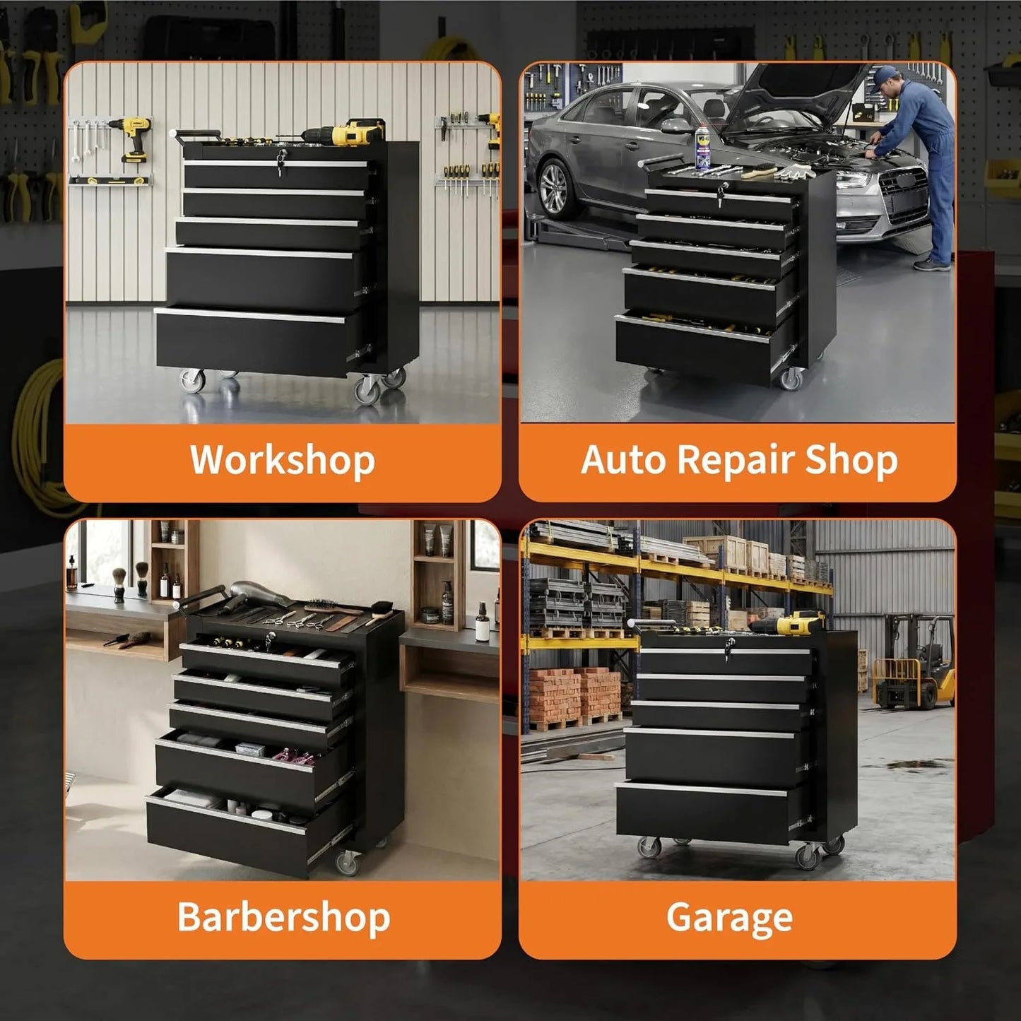 Heavy Duty Rolling Tool Chest With Five Lockable Drawers