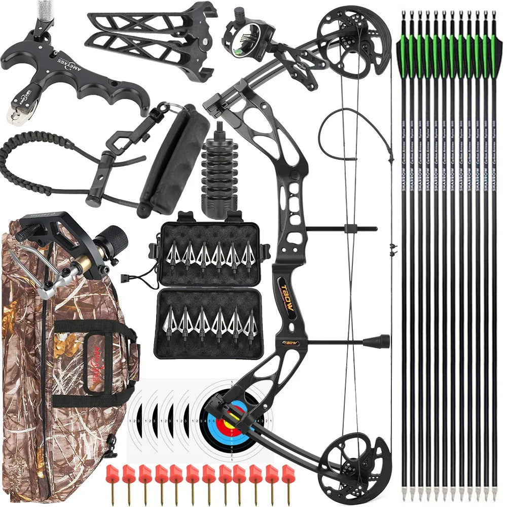 Compound Bow 0-70lbs Adjustable 80% Let-off 325fps Aluminum Alloy Riser Right Hand for Hunting Shooting Outdoor Target Practice