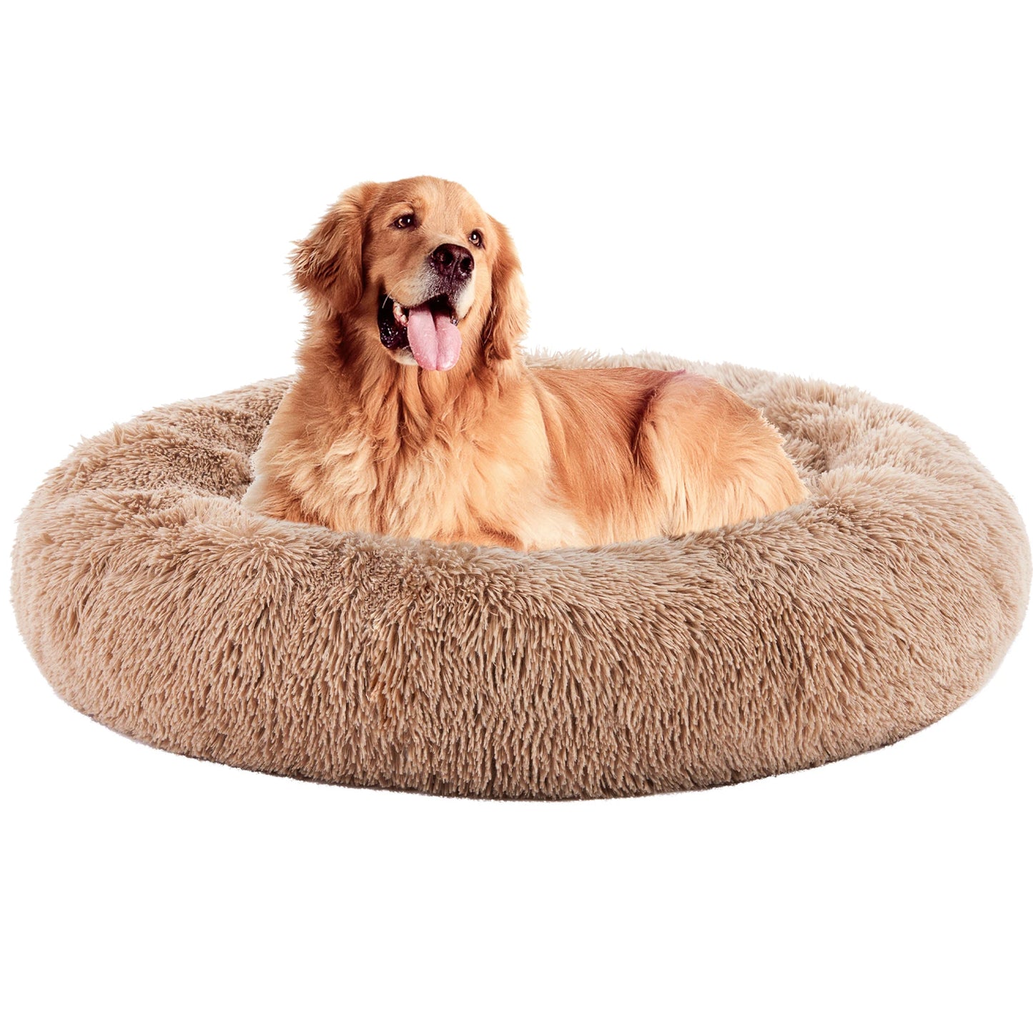 MCQ Round Faux Fur Plush Dog Bed Anti Slip Cushion
