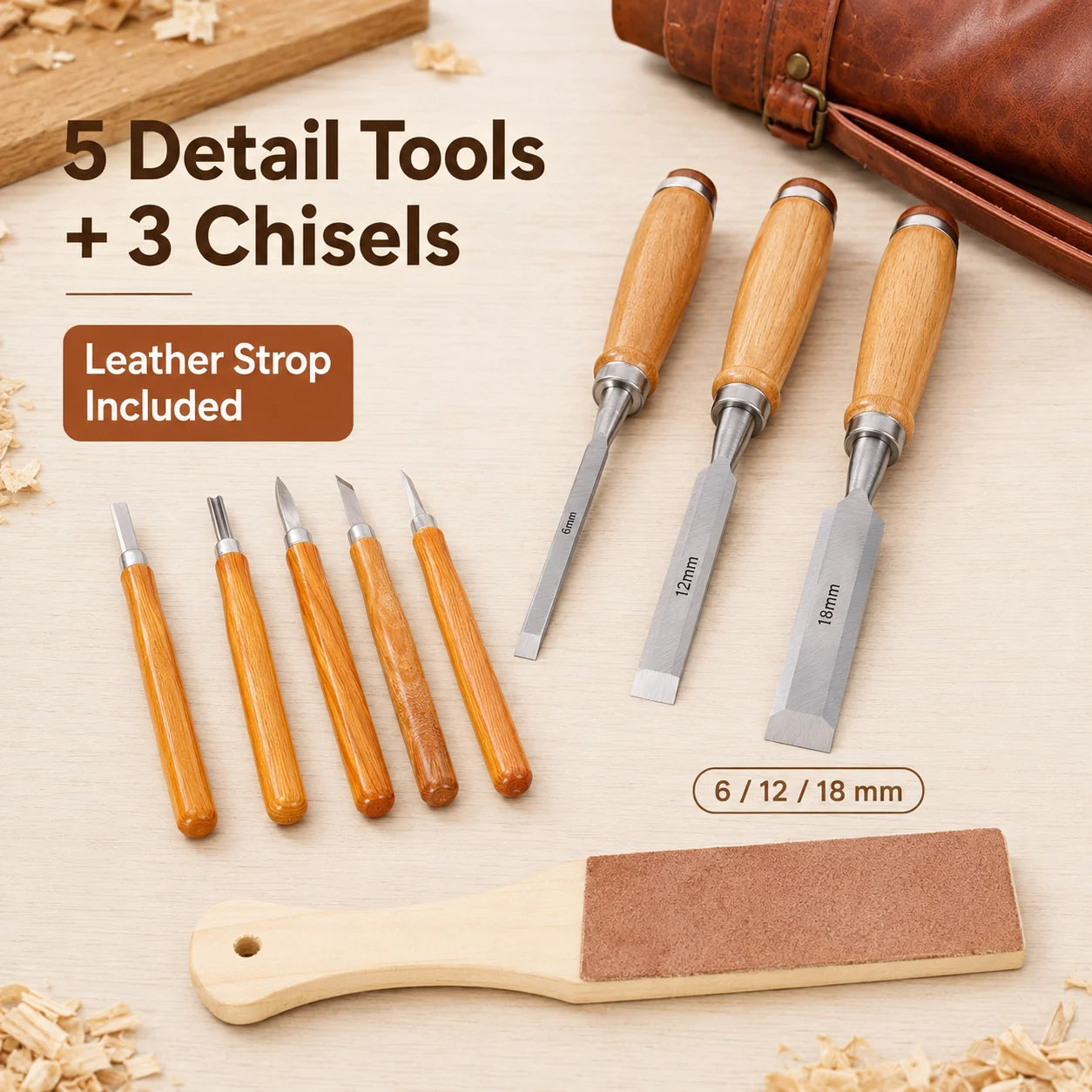 Woodworking Carving Tool Set With Detail Chisels And Knives