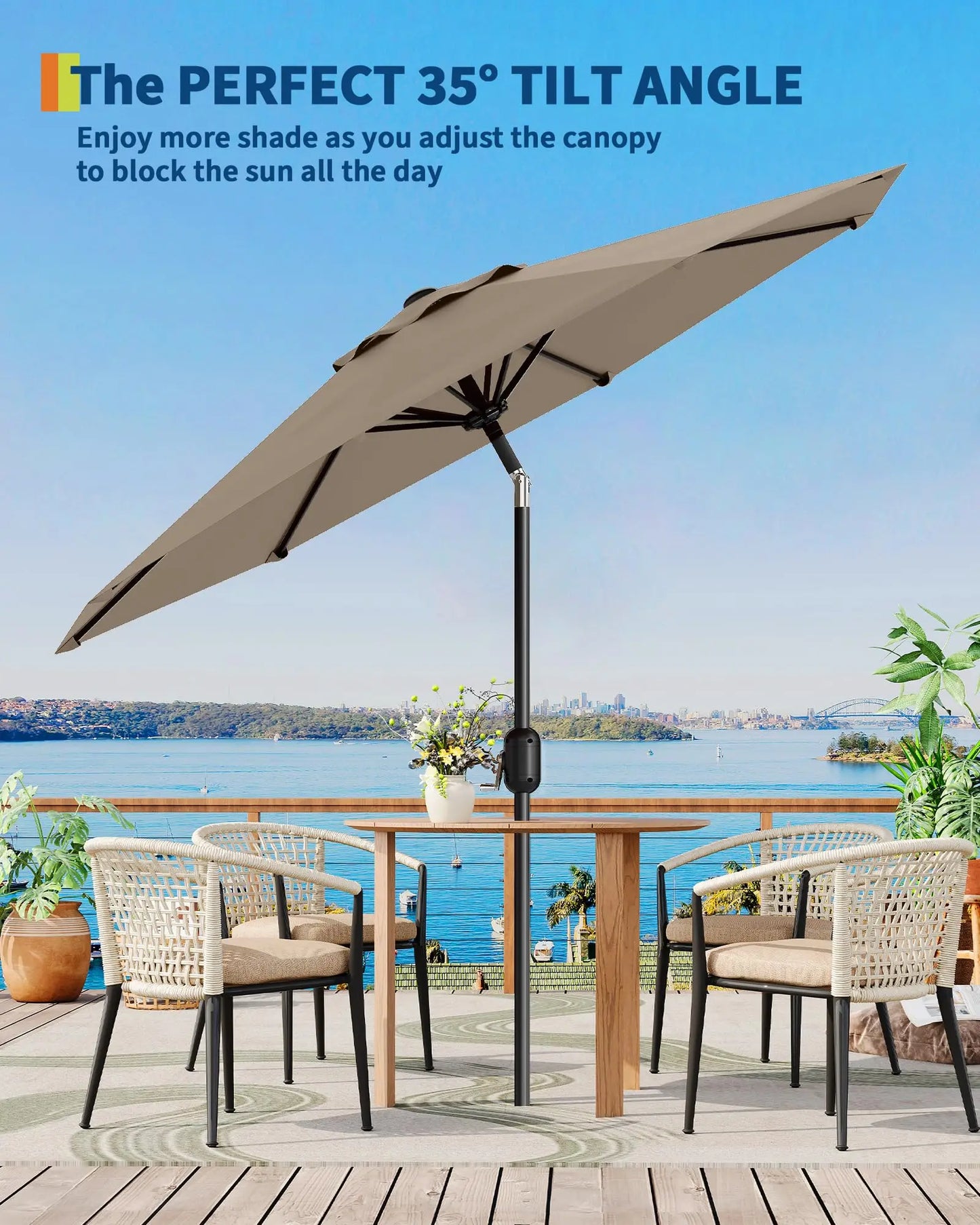 Waterproof Outdoor Patio Umbrella With Crank And Tilt Sun Shade