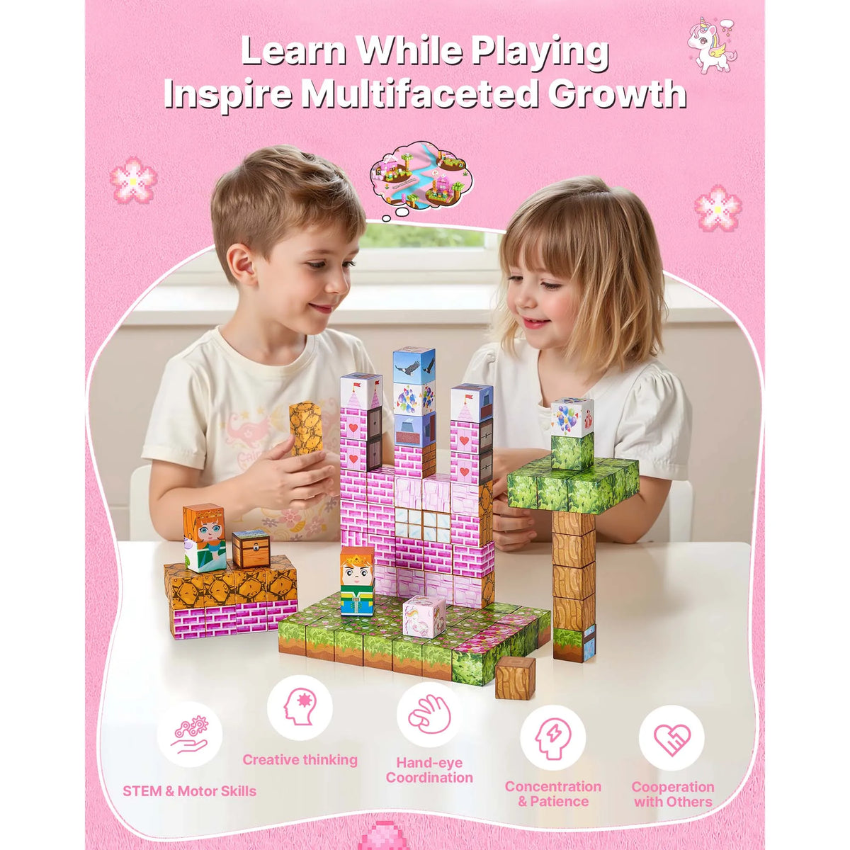 SucceBuy Princess Castle Magnetic Building Cubes For Kids