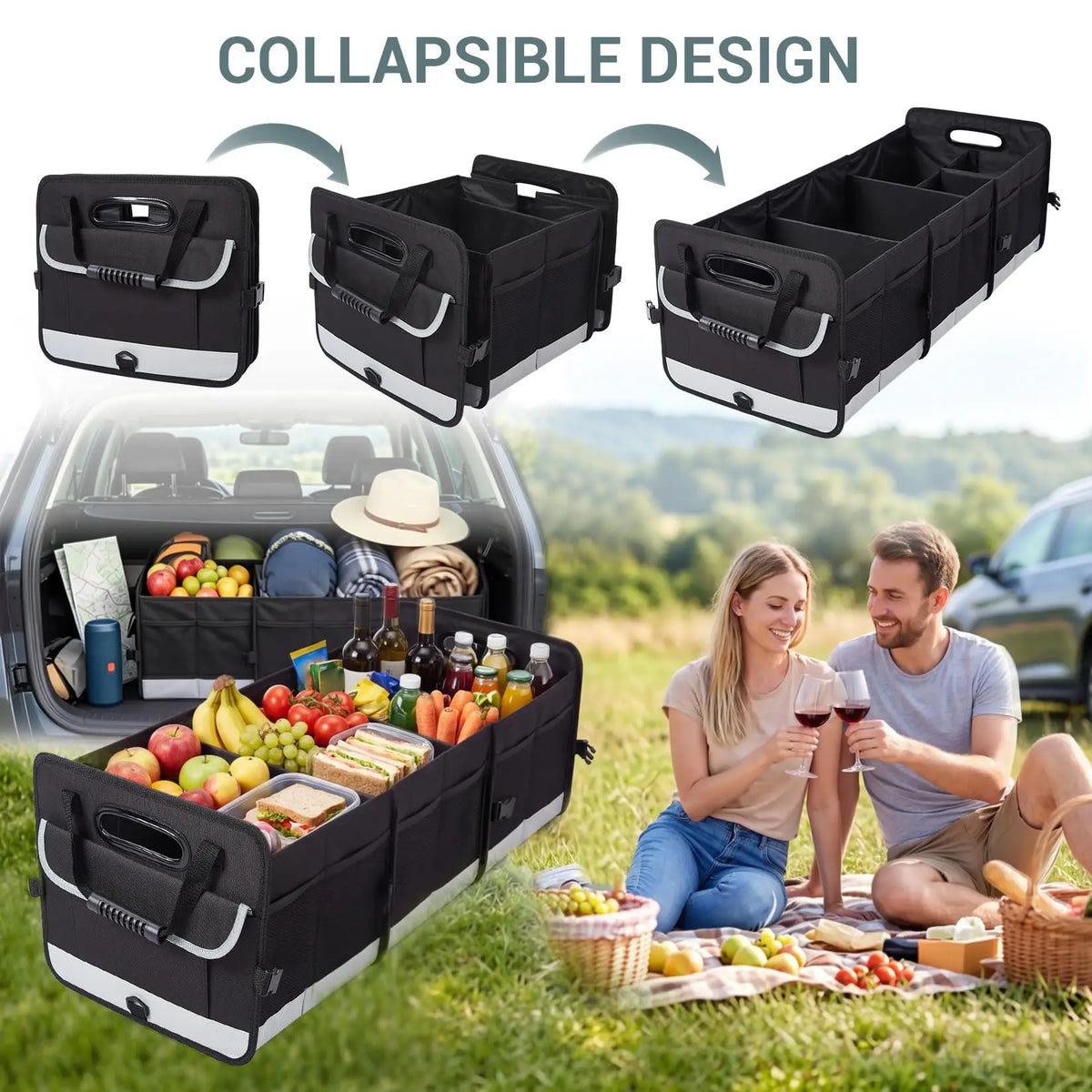 HiMISS Foldable Car Trunk Organizer With Lid And Handle