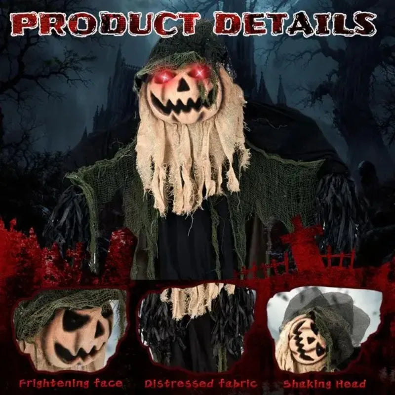 Outdoor Animatronic Wizard With Pumpkin Face Sound Activated Halloween Prop