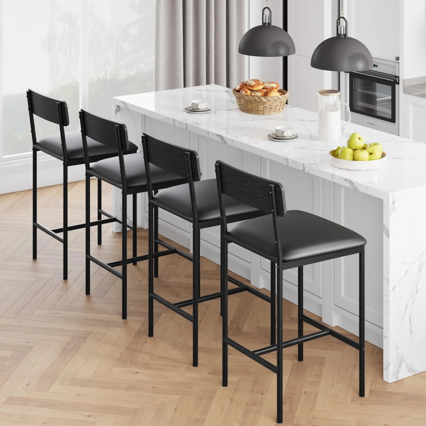 Heavy Duty Bar Stools With PU Leather Backrests And Footrests