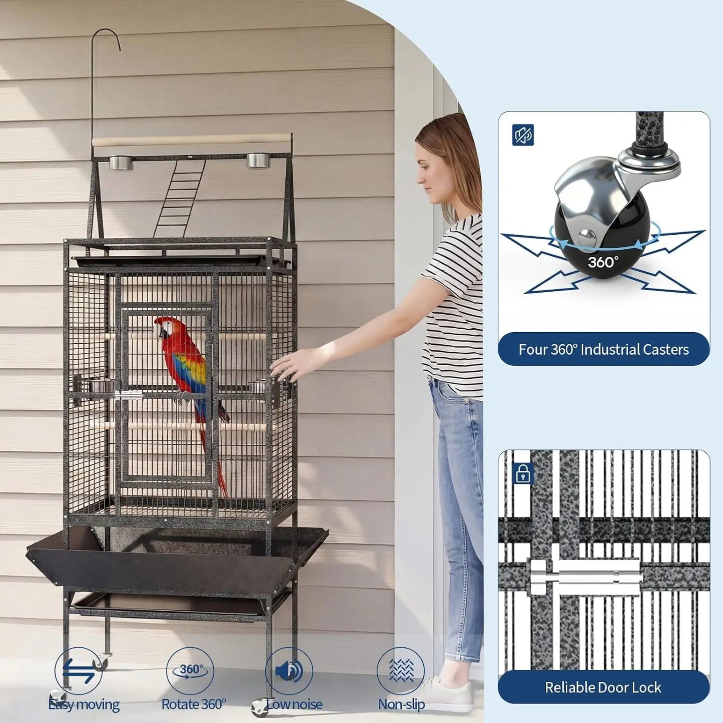 Spacious Indoor Metal Bird Cage With Play Top Stand