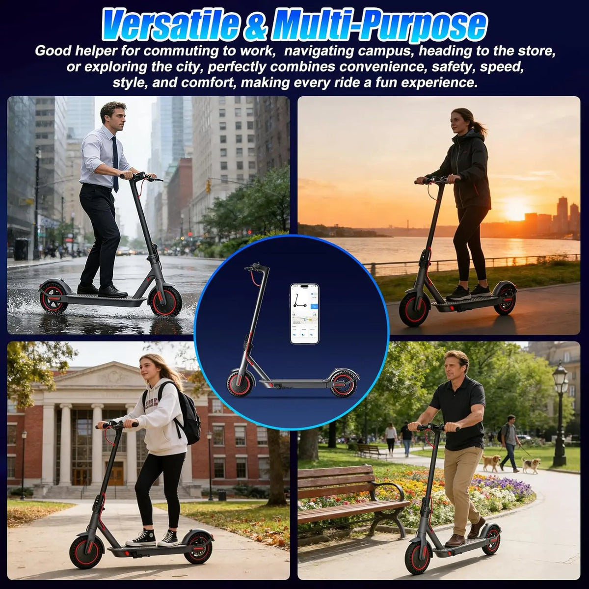 OBX Foldable Electric Scooter With App And Solid Tires For Adults