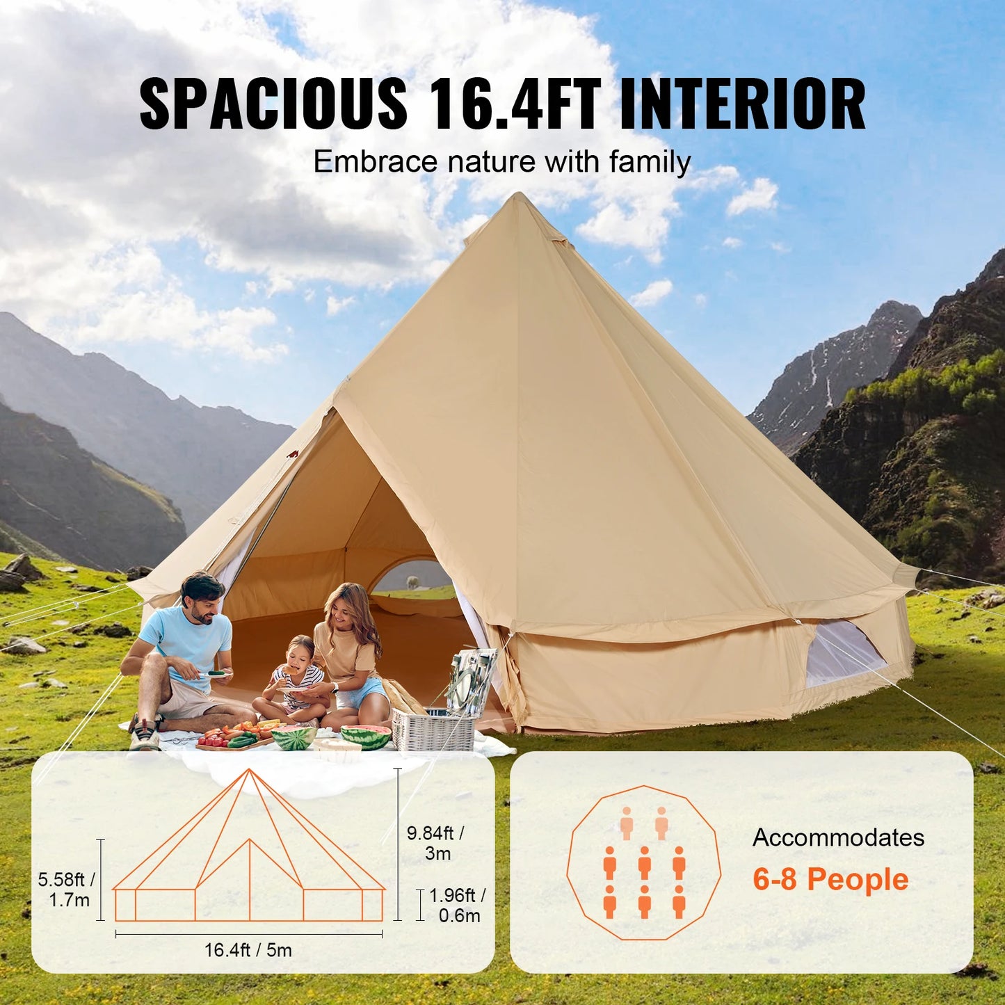 SucceBuy Four Season Canvas Bell Tent For Camping With Stove
