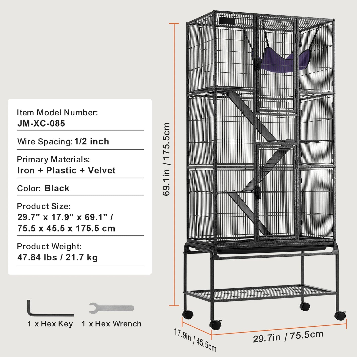 Premium Rolling Multi Tier Metal Small Animal Pet Cage