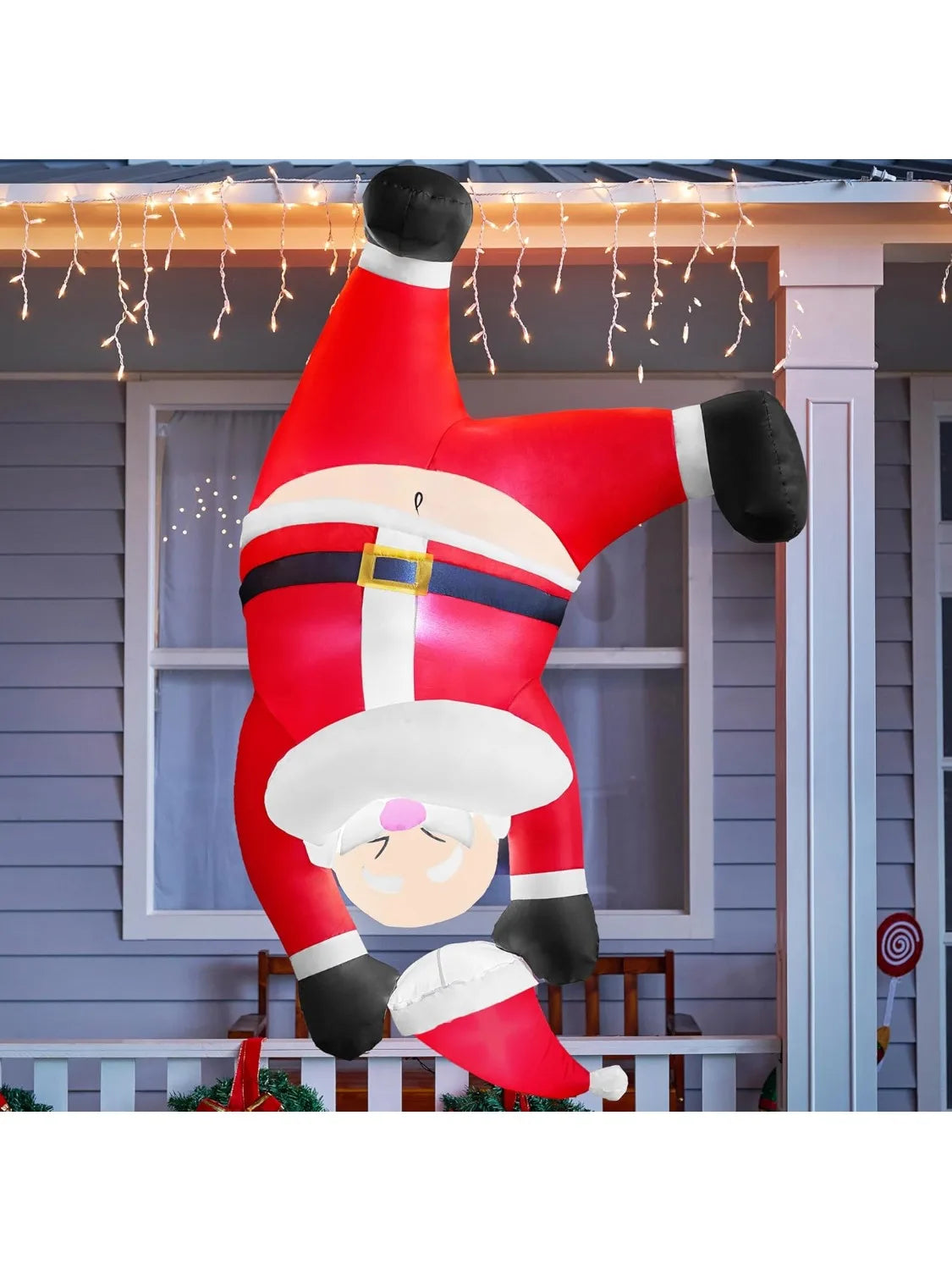 Joyfy Hanging Upside Down Santa Inflatable With LED Lights