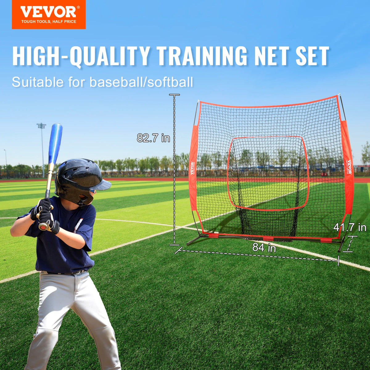 VEVOR 7x7 ft Baseball Softball Practice Net, Portable Baseball Training Net for Hitting Batting Catching Pitching