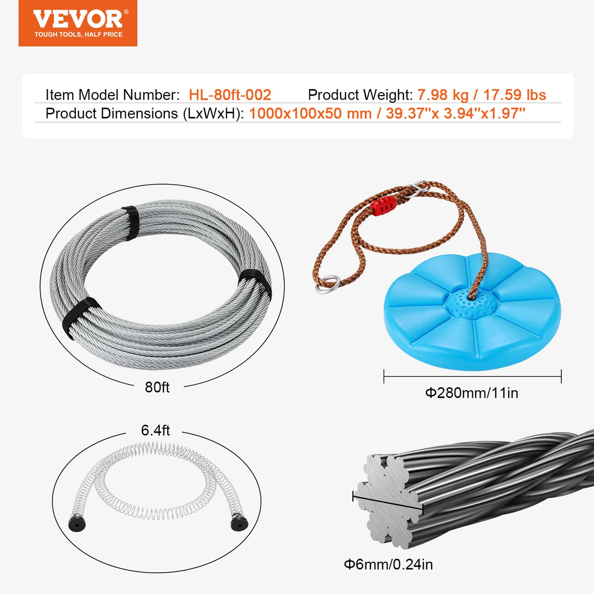 SucceBuy Stainless Steel Zipline Kit With Safety Harness