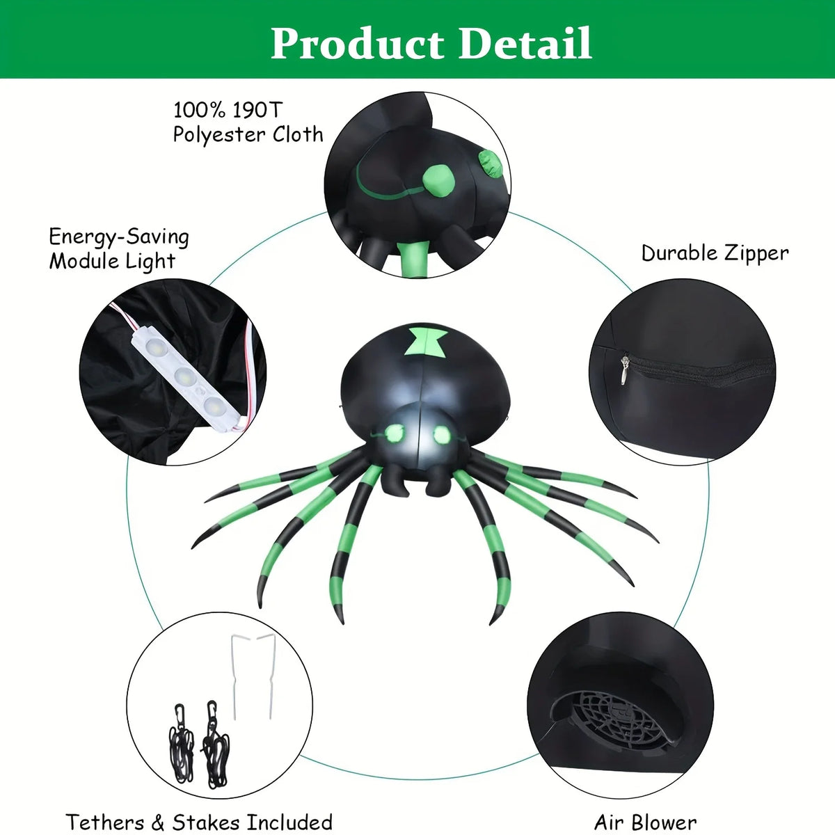 LED Glowing Inflatable Spider Outdoor Halloween Yard Decor