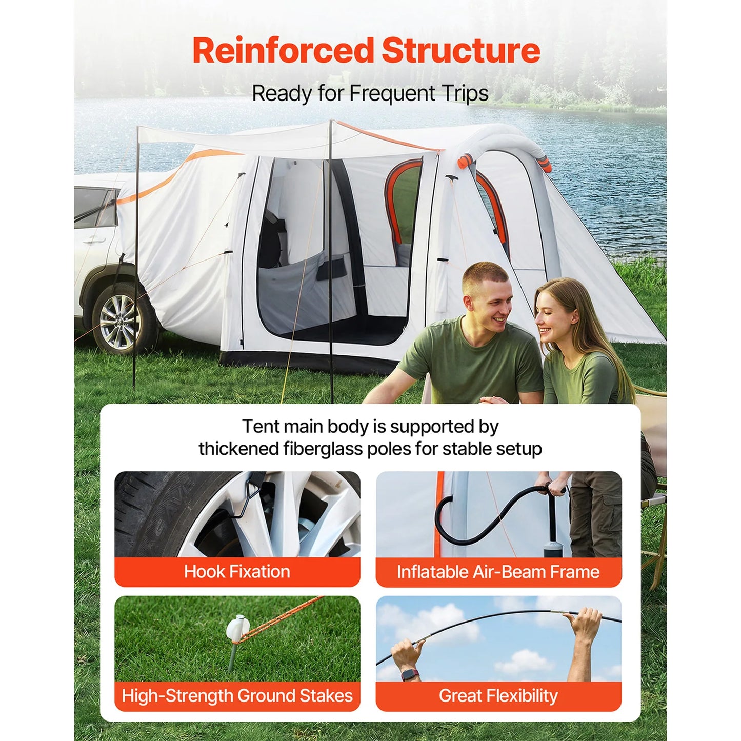 SucceBuy Inflatable SUV Tent with Awning 8x6.7ft 3-Season SUV Tailgate Tent w/Ventilated Doors & Mesh Window for Outdoor Camping
