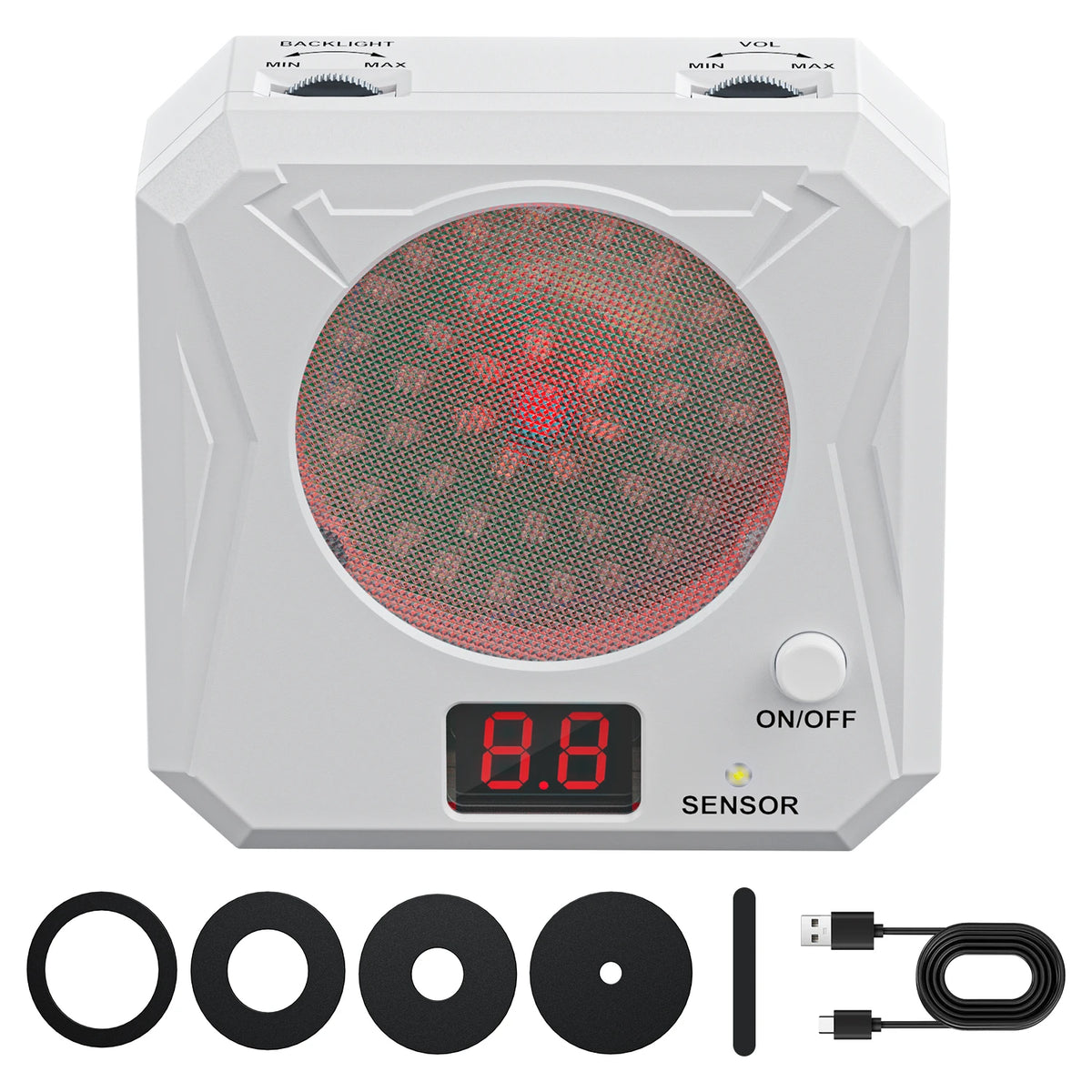 Portable rechargeable laser target, adjustable brightness and volume, five difficulty levels shooting training equipment.