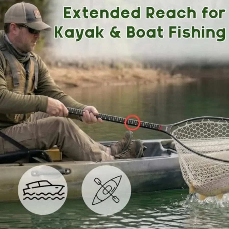 Carbon Fiber Fly Fishing Landing Net With Soft Rubber Mesh