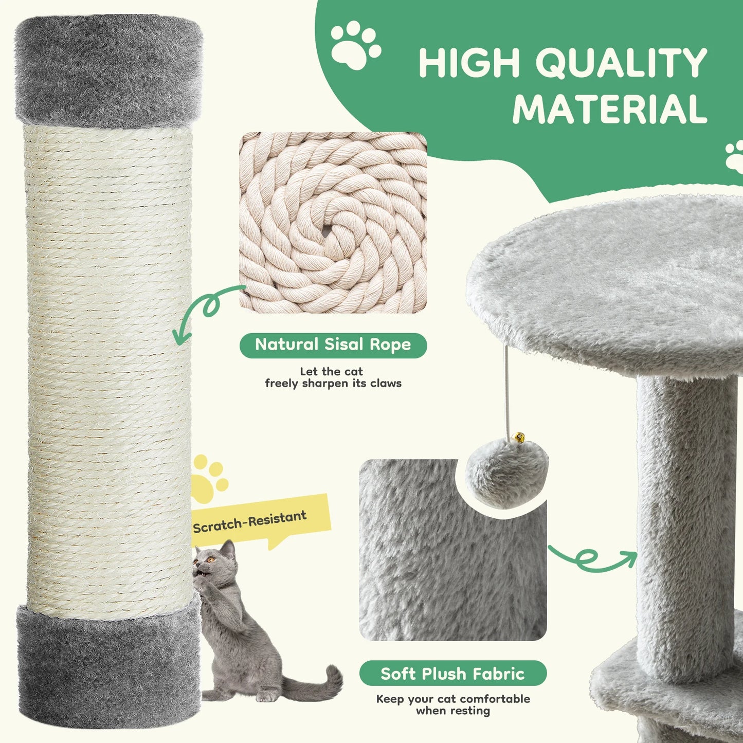 JHK Four Tier Cat Tree Featuring Sisal Posts And Hammock