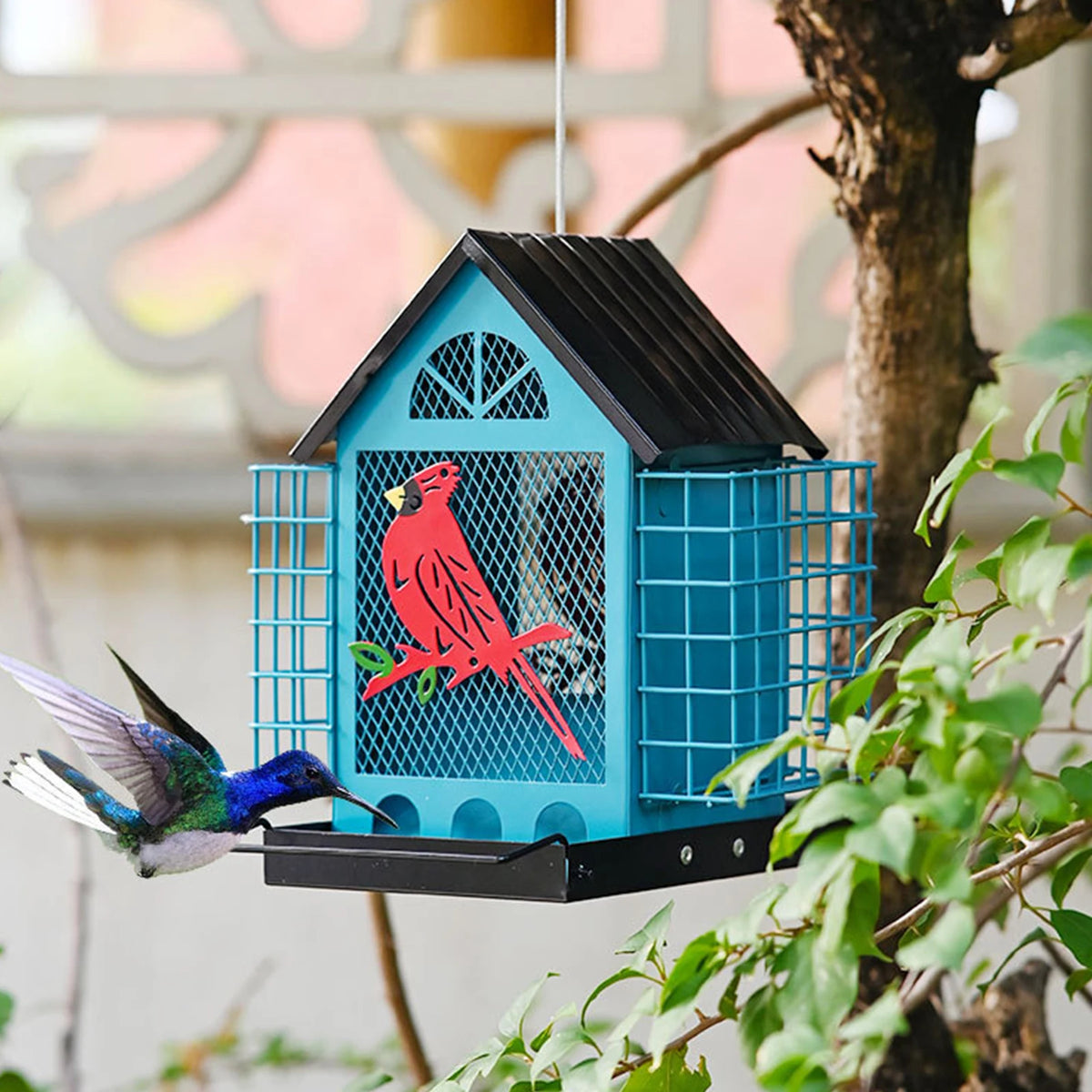 Squirrel Proof Outdoor Hanging Bird Feeder With Double Suet Tray
