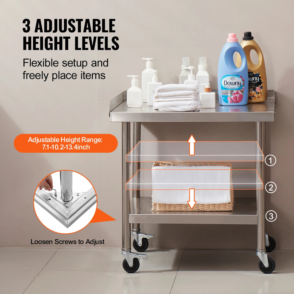 SucceBuy Commercial Stainless Steel Work Table With Four Casters