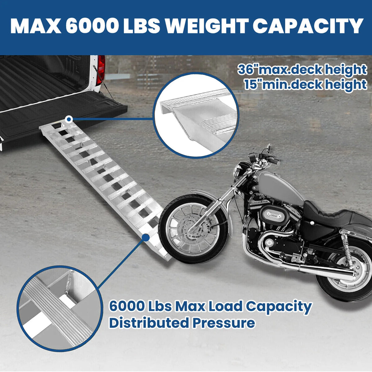 80"×15" Aluminum Ramps 2 Pcs 6000Lbs Car Trailer Truck Hook End Knife 1 Pair