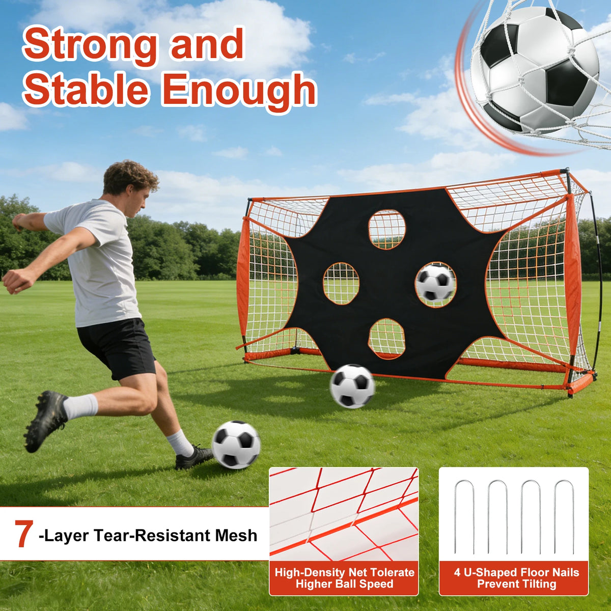 Foldable Soccer Goal Net Featuring 10 Highlighted Scoring Zones