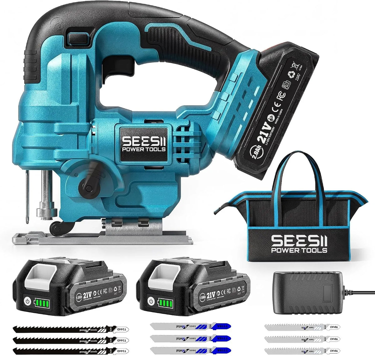 Seesii Cordless Jigsaw Tool Rechargeable Multifunction Wood Cutter
