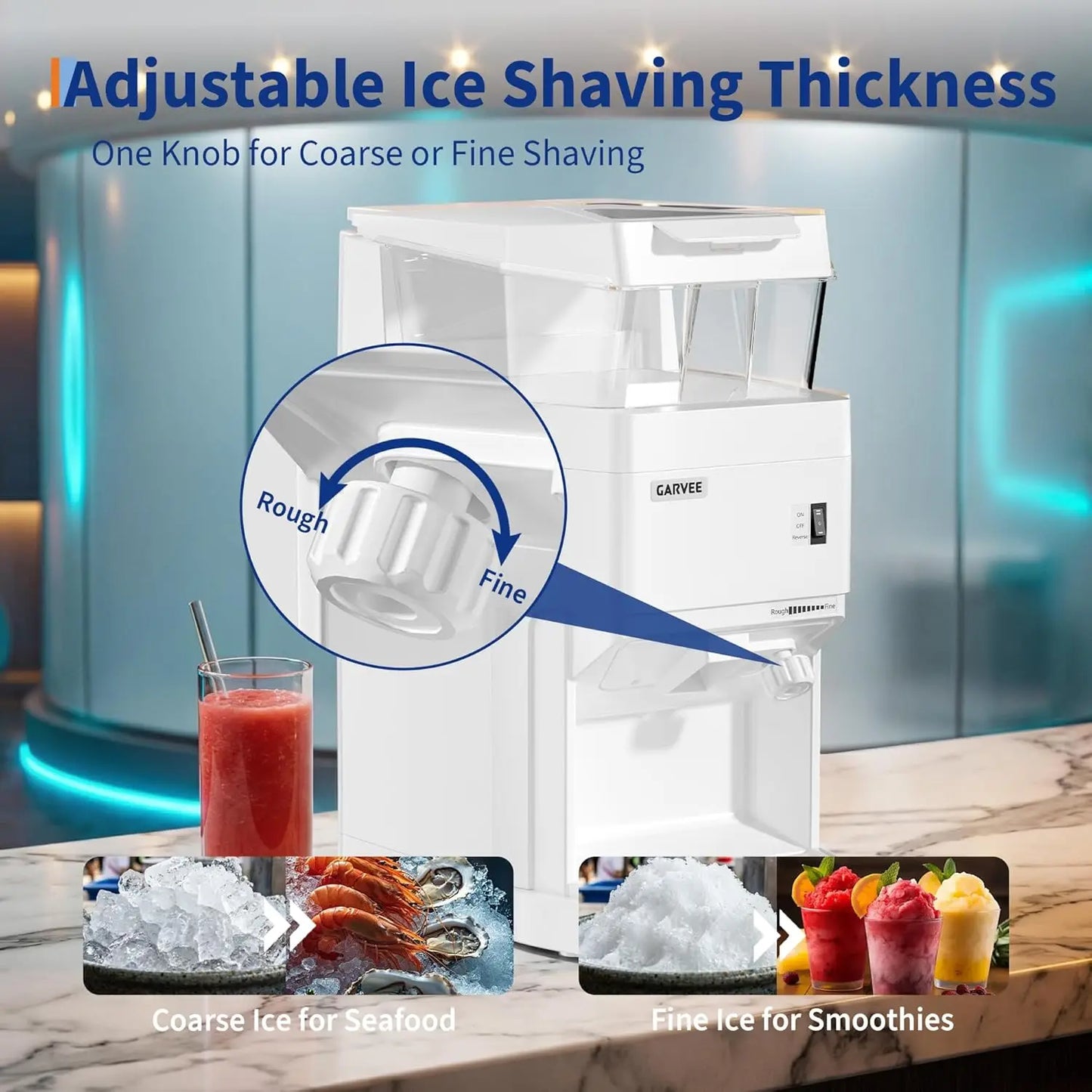 950LB/H Commercial Ice Shaver Machine, 480W Electric Snow Cone Crusher with 14LB Storage Box, Adjustable Ice Texture, 500RPM Countertop Shaved Ice Maker for Home & Commercial Use, White