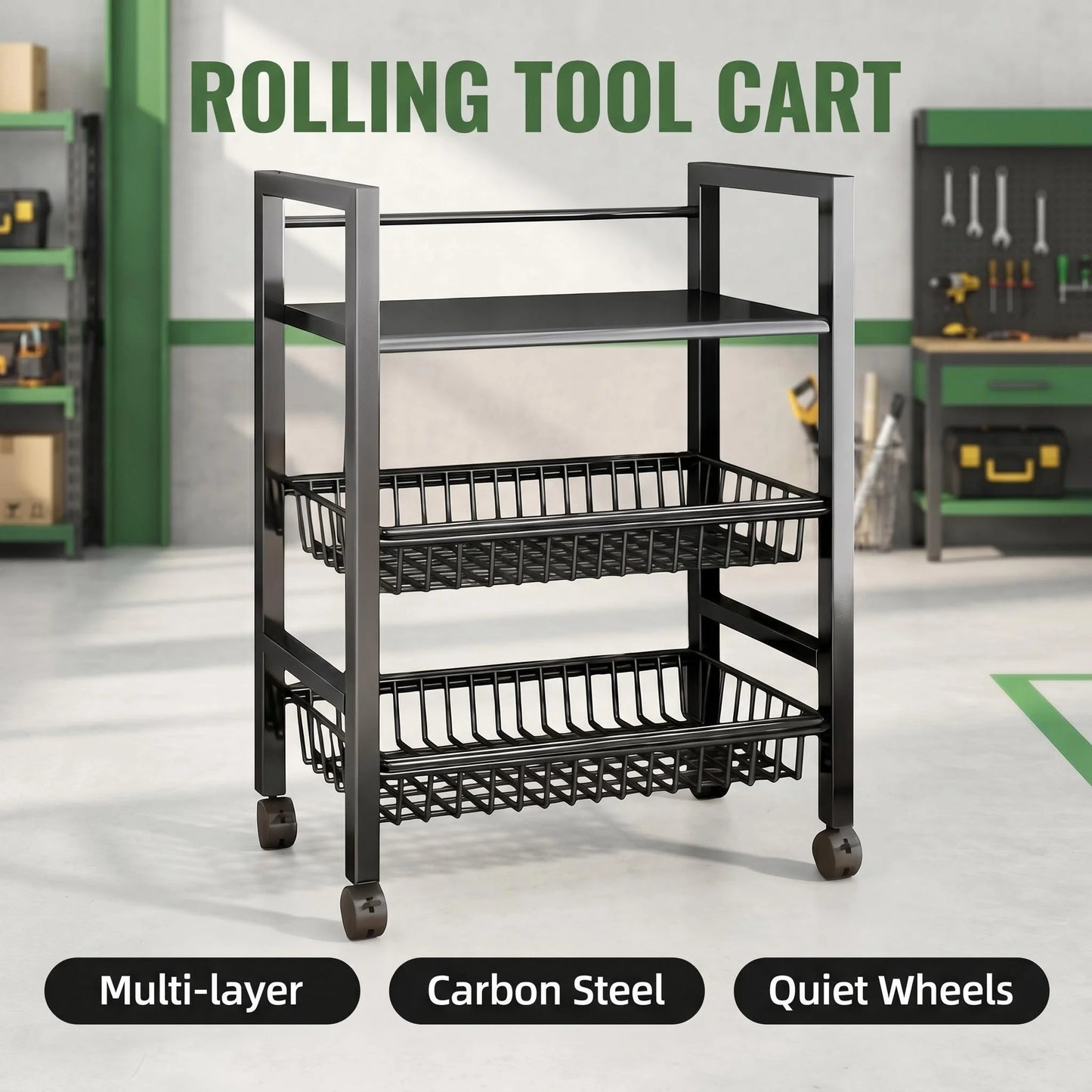 Heavy Duty Rolling Storage Cart With Pull Out Mesh Baskets