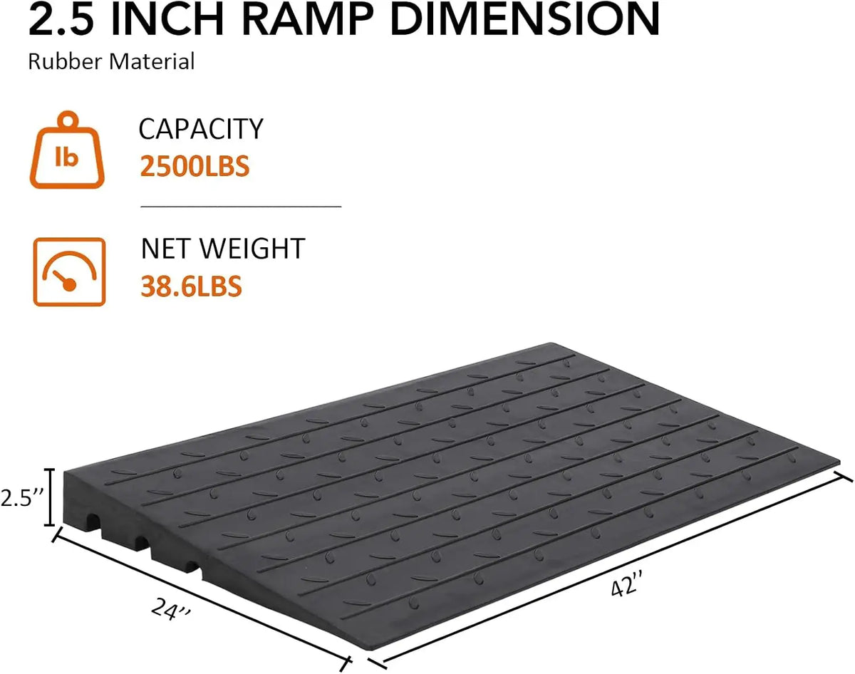 Tacleekii Rubber Curb Ramp With Cord Channels for Wheelchair Access