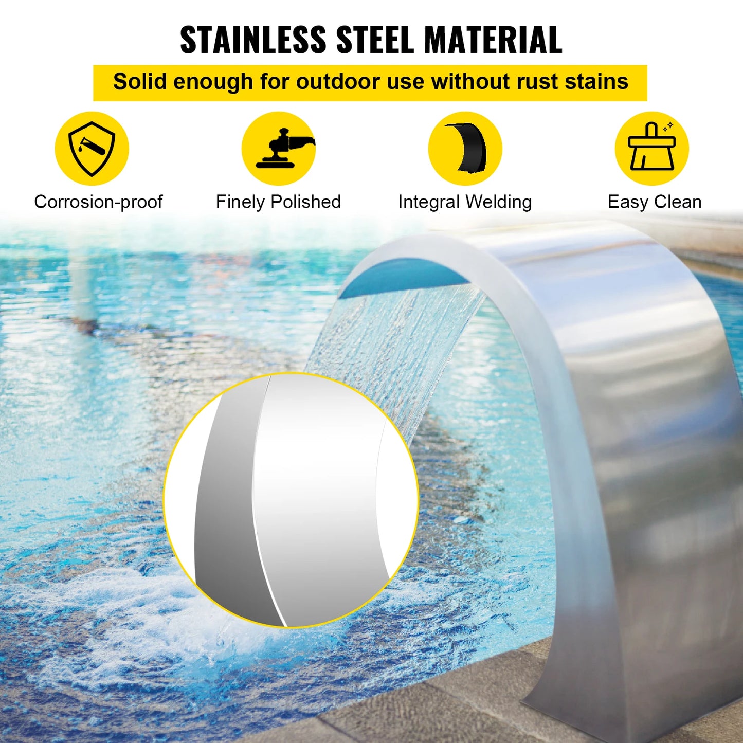 SucceBuy Stainless Steel Pool Fountain Waterfall For Garden Pond