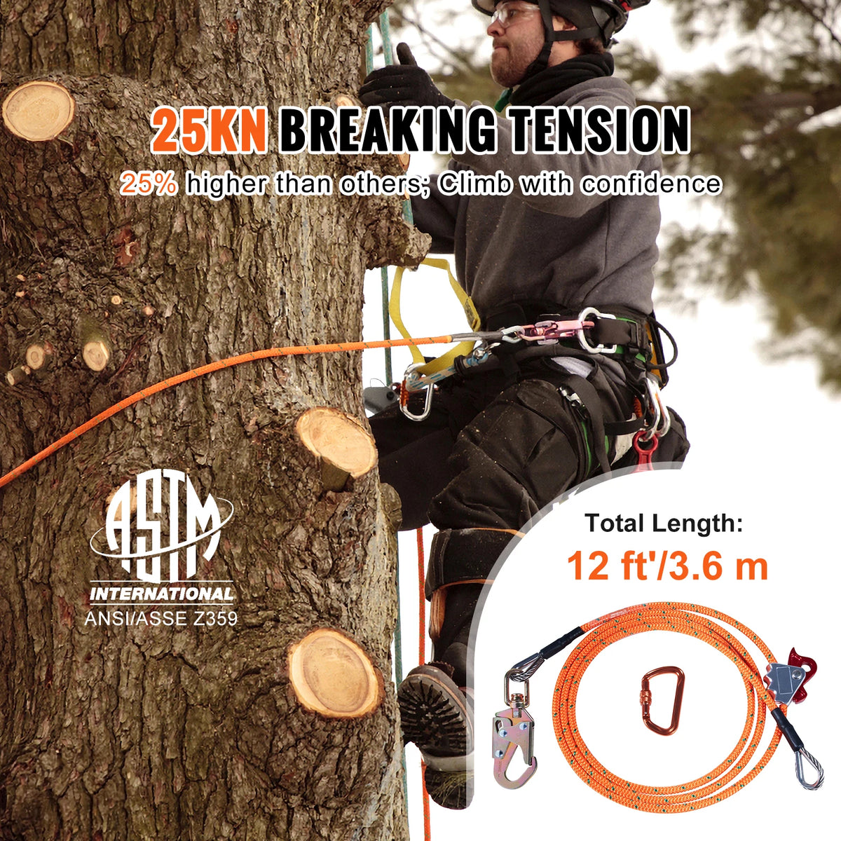Steel Wire Flip Line Kit Snap Hooks Rope Grab Tree Climbing Accessories
