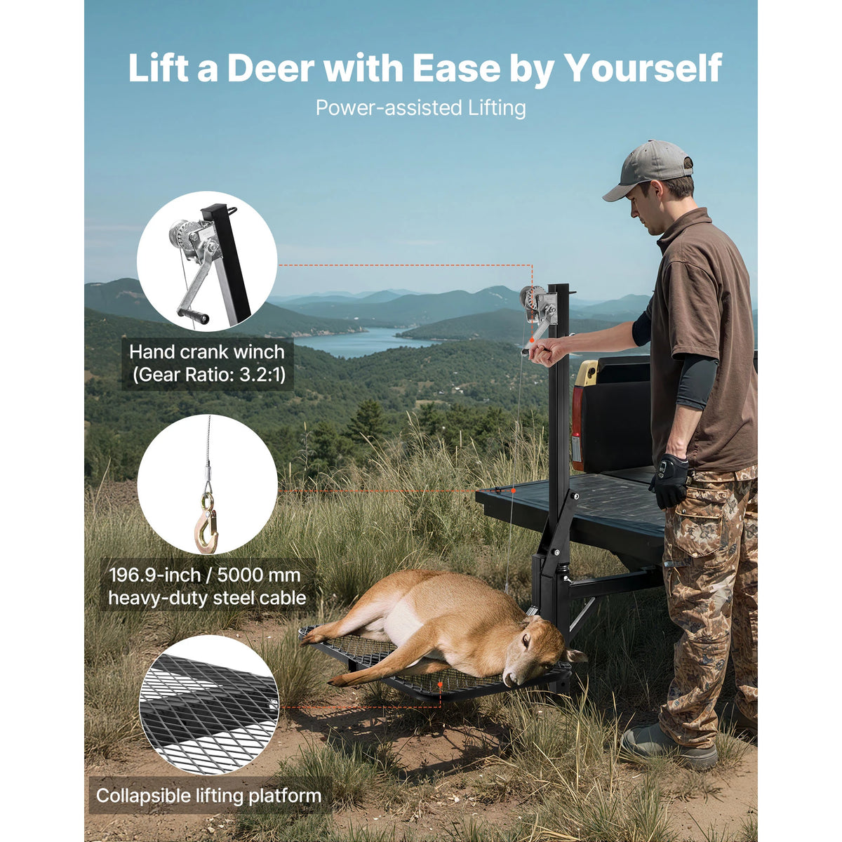SucceBuy Foldable Hitch Deer Hoist With Portable Lifting Platform