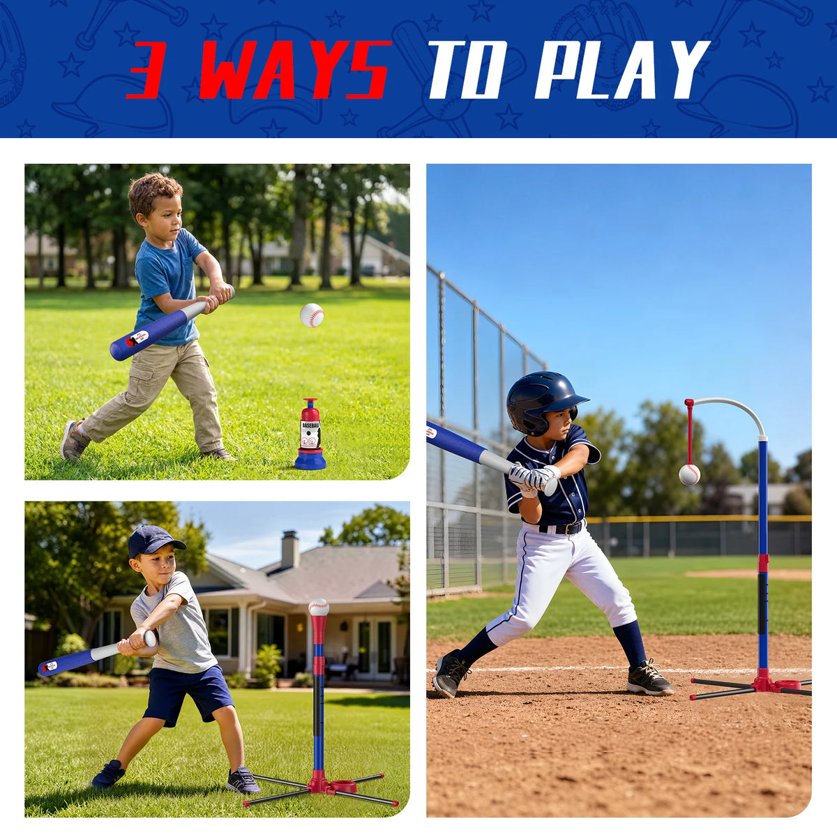 Hyes 3in1 Baseball Pitching Machine And Tee Stand For Kids