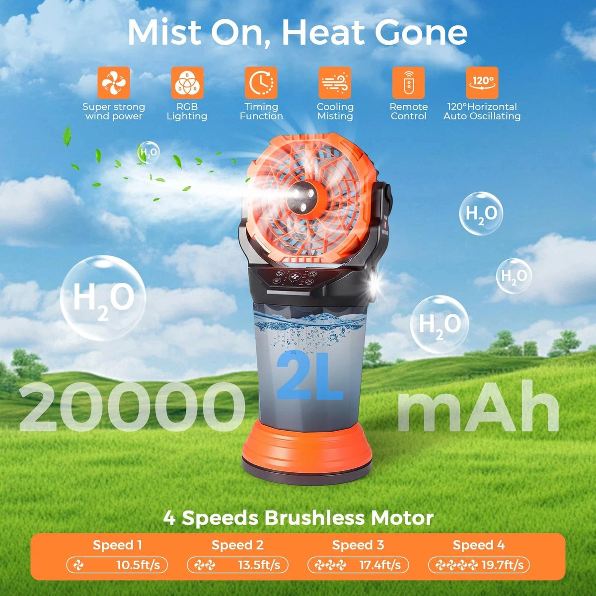TaskStar Portable Rechargeable Misting Fan With Remote Control