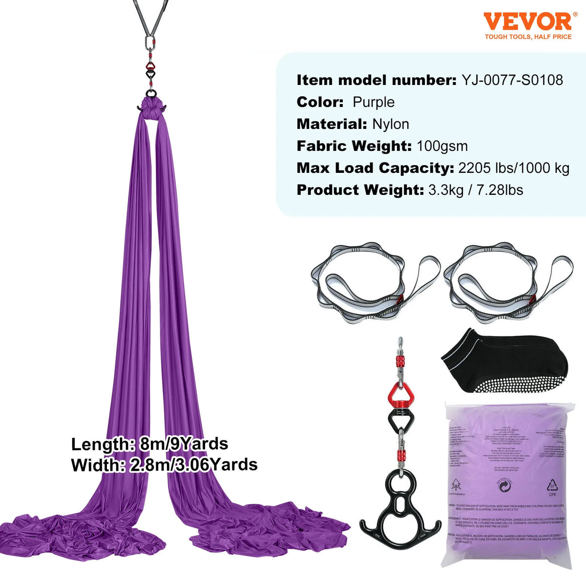 VEVOR Premium Nylon Aerial Yoga Hammock And Swing Fitness Kit