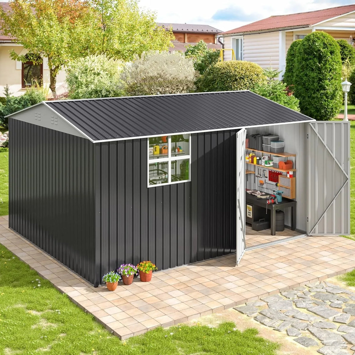 Plastic Outdoor Garden Storage Shed with Window Lock