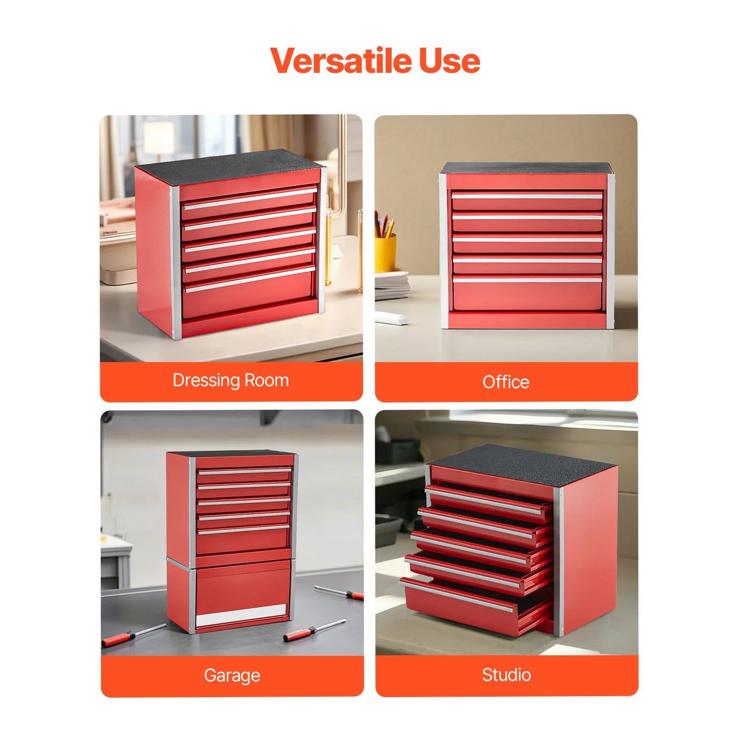 SucceBuy Five Drawer Metal Tool Box For Workshop Garage Storage