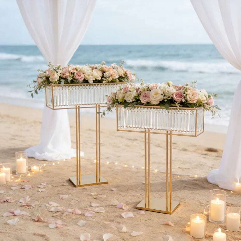 Crystal Flower Stand With Iron Frame For Wedding Centerpiece Display