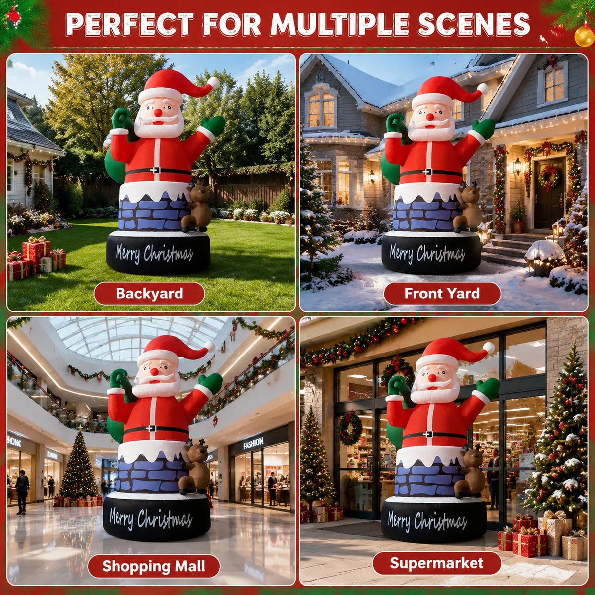 Inflatable Christmas Chimney Santa Claus Outdoor Holiday Decoration