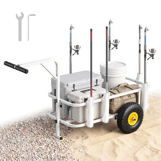 SucceBuy Foldable Beach Fishing Cart Carbon Steel Frame All Terrain